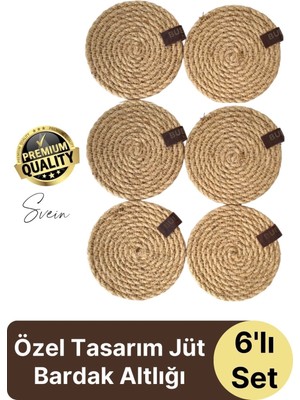 Svein Özel Üretim 6 Adet Jüt Dokuma Halat Içecek Bardak Altlığı Seti Hasır Yuvarlak Sofra Rattan El Yapımı