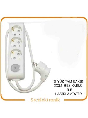 Viko Multi-Let 3 Lü 1-10 Metre Arası Ebatları Anahtarlı Topraklı Çocuk Korumalı Uzatma ( 3x2.5 Hes Kablo Tam Bakır) Ttr Kablo Tseli HO5VV-F