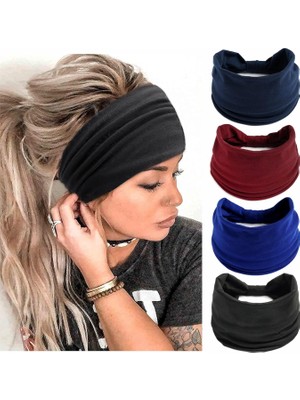 LWJG120 Women's Headband Fashion Elastic Wide Hairband Knotted Turban Headband Yoga Running Sweatproof Band Elastic Headband Fashion Wrap Headband Girls Hair Accessories 4 Pack (Yurt Dışından)