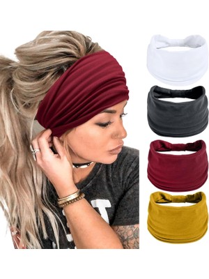 LWJG120 Women's Wide Headband Black Fashion Turban Bohemian Thick Hairband Large Sports Yoga Turban Hairband Hair Accessories (4 Pack) (Yurt Dışından)