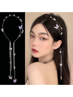 LWJG120 Wedding Butterfly Headband Head Chain Silver Tassel Headband With Rattan Vintage Decorative Headdress Headpiece Headdress For Women, Girls (Yurt Dışından)