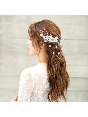 LWJG120 18PCS Bridal Wedding Party Prom White Flower Hair Side Comb U Shape Flower Hairpin + Twisted Spiral Hairpin Floral Headdress Bride Bridesmaids Ladies Girls (Yurt Dışından)