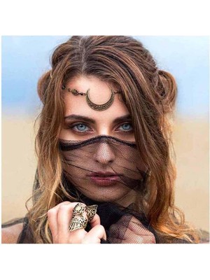 LWJG120 Bohemian Crescent Head Chain Vintage Black, Headband Chain Water, Headdress Witch Forehead Chain (Yurt Dışından)