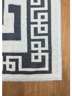 Özlü Home Patiska Yıkanabilir Dekoratif Labirent Desen Pamuk Bukle Kilim Antrasit