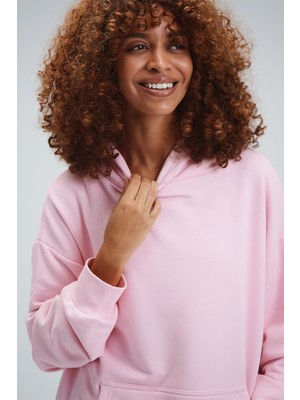 Kadın Timeless Oversize Pembe Hoodie Sweatshirt