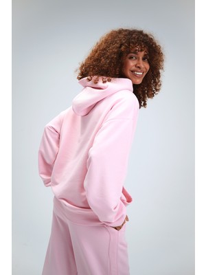 Kadın Timeless Oversize Pembe Hoodie Sweatshirt