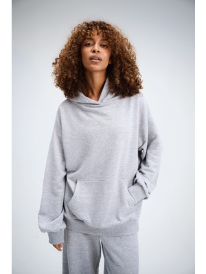 Kadın Timeless Oversize Gri Hoodie Sweatshirt