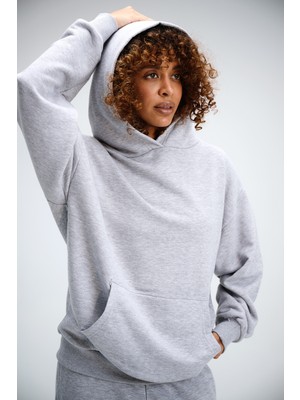 Kadın Timeless Oversize Gri Hoodie Sweatshirt