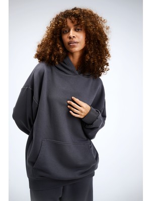 Kadın Timeless Oversize Antrasit Hoodie Sweatshirt