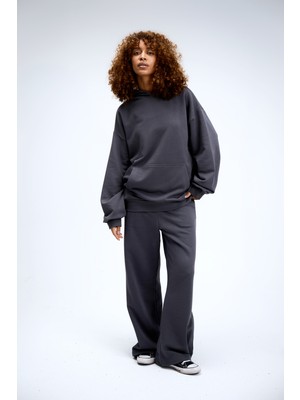 Kadın Timeless Oversize Antrasit Hoodie Sweatshirt