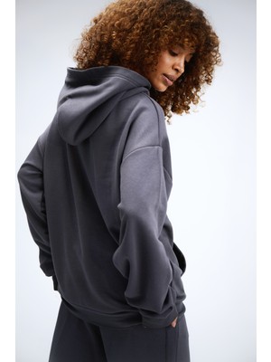 Kadın Timeless Oversize Antrasit Hoodie Sweatshirt