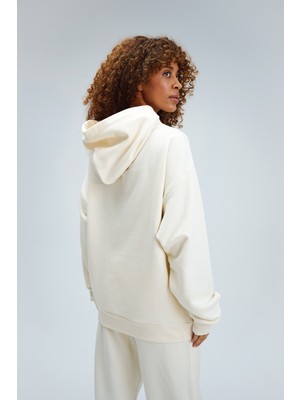 Kadın Timeless Oversize Krem Hoodie Sweatshirt