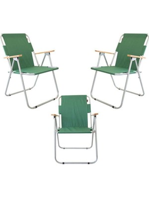 Tekno Trust Yeşil Kamp Sandalyesi Katlanır Ahşap Kollu Kamp Piknik Sandalyesi 3 Lü 6 kg ve Üstü Katlanabilir Te