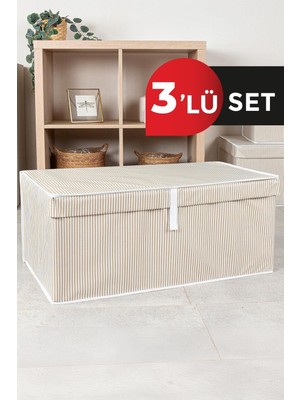 Tela Kahverengi 3 Adet Kapaklı Çok Amaçlı Hurç, Kutu Mega Plus 70X40X30 cm Yıkanmaz 3 Polyester Kah