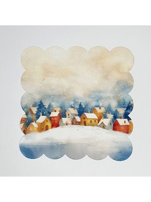 Deco Sulu Boya Kış Köyü Desenli Lazer Kesim Yıkanabilir Kokteyl Peçetesi