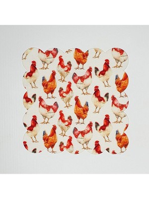Deco Suluboya Tavuk ve Horoz Desenli Lazer Kesim Yıkanabilir Kokteyl Peçetesi