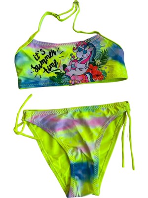 Hazelin Kız Çocuk Neon Sarı Desenli  2-8 Yaş Straplez Bikini Takım HZL24S-LC3652