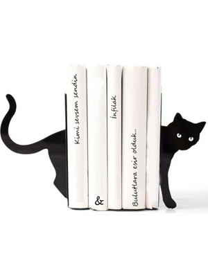 Nidage Kedi Figürlü Kitap Tutacağı - Lik, Estetik Ve Dekoratif Kitap Tutucu ( 2li Set ) Siyah