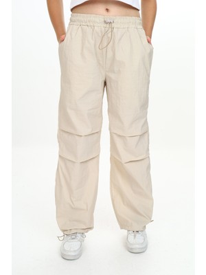 Pantulux Kız Çocuk Jogger Elastik Bel ve Paça %100 Pamuklu Krem Paraşüt PANTOLON-PNT-2031