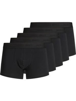 Jack & Jones Erkek Düz Desenli Boxer 5'li Paket Siyah Pamuklu Rahat Kullanım