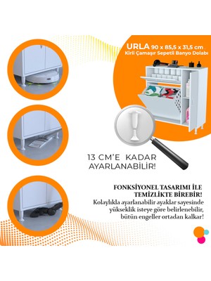 Modilayn 90 x 97 x 32 cm YENİCE Kirli Çamaşır Sepetli Dolap Çok Amaçlı Banyo Dolabı Mutfak Dolabı