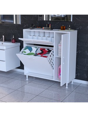 Modilayn 90 x 97 x 32 cm YENİCE Kirli Çamaşır Sepetli Dolap Çok Amaçlı Banyo Dolabı Mutfak Dolabı