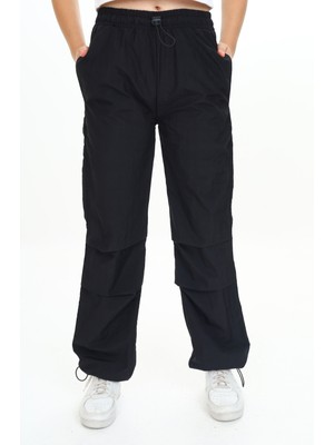 Pantulux Kız Çocuk Jogger Elastik Bel ve Paça %100 Pamuklu Siyah Paraşüt PANTOLON-PNT-2031