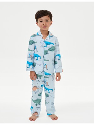 Erkek Çocuk Dinozor Baskılı Pijama Takımı