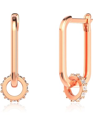 İndigo Takı Omega Taşlı Halka Rose Gümüş Küpe