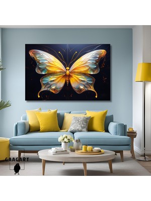Gaagart Tekli Yatay Kanvas Duvar Tablosu Modern Sarı Beyaz Kelebek