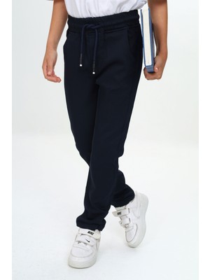 Çocuk Unisex Kız/erkek Beli Lastikli Dar Paça Pamuklu Gabardin Kumaş Lacivert Okul PANTOLONU-PNT-2023