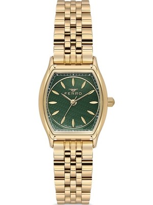Ferro Quartz Çelik Altın Yeşil Kadran 25 mm Kadın Kol Saati
