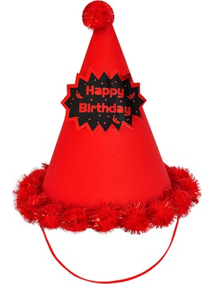 Happy Birthday Simli Ponponlu Kırmızı Şapka 20X13 cm