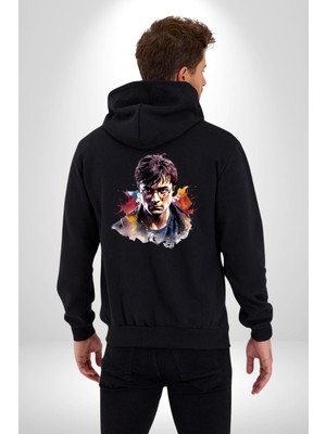 Harry Potter Sinema Kadın Erkek Siyah Kapüşonlu Fermuarlı Baskılı Hırka Sweatshirt