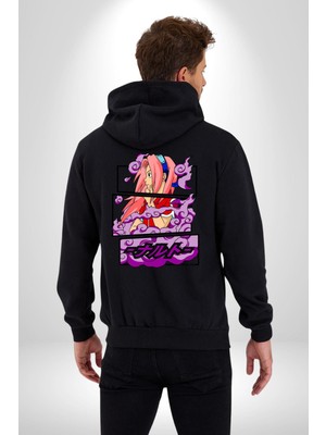 Sakura Haruno Anime Kadın Erkek Siyah Kapüşonlu Fermuarlı Baskılı Hırka Sweatshirt