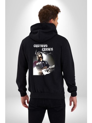 Gustavo Cerati Müzik Kadın Erkek Siyah Kapüşonlu Fermuarlı Baskılı Hırka Sweatshirt