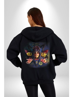 Ozzy Osbourne 80'ler Albüm Kadın Erkek Siyah Kapüşonlu Fermuarlı Baskılı Hırka Sweatshirt