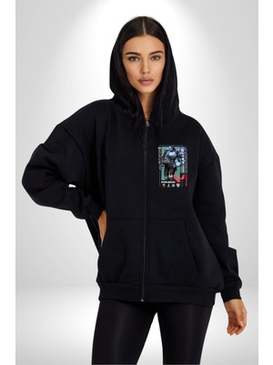 Valorant  Kayo Ajan Oyun Karakter Özellikleri Kadın Erkek Siyah Kapüşonlu Fermuarlı Baskılı Hırka Sweatshirt