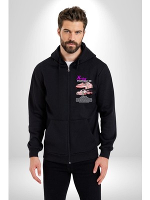 Berry Porsche 911 Gt3 Rs Kadın Erkek Siyah Kapüşonlu Fermuarlı Baskılı Hırka Sweatshirt