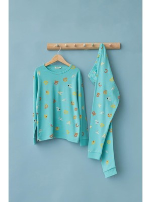 Katia & Bony  Alfabe Desen Çocuk Pijama Takımı Turkuaz