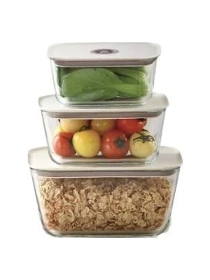 Neoflam Fika Clik 3lü Cam Dikdörtgen Saklama Kabı Seti Bej