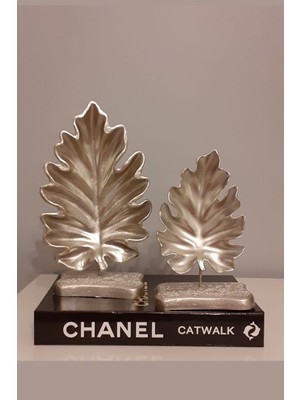 Tekno Trust Gümüş Varaklı Çınar Yaprak Dekoratif Set 2'li