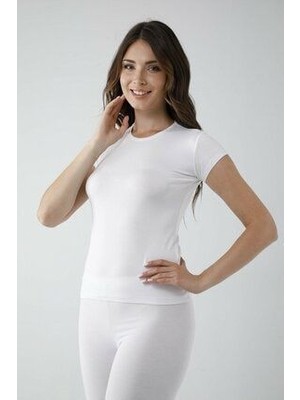 Kadın Beyaz Likralı Bisiklet Yaka Kısa Kol Badi