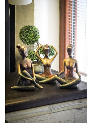 TeknoTrust Modern tasarımlı kadın yoga biblo seti, altın renk, polyester malzeme, şık ve zarif seçenek