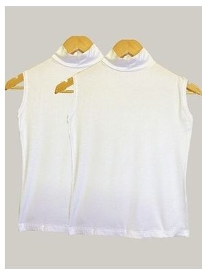 Nacar Kadın Beyaz Sıfır Kol Yarım Balıkçı Yaka Body 2 Adet