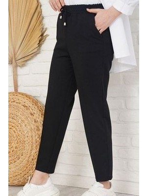 Beli Lastikli Bilek Boy Pantolon 1065 Siyah