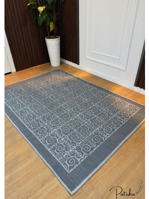 Özlü Home Patiska Yıkanabilir Kaymaz Dekoratif Spiral Desen Pamuk Bukle Kilim Antrasit