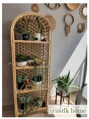 El Yapımı Hasır Banyo Mutfak Balkon Teras Salon Banyo Rafı Kitaplık Çiçeklik 4 Kat Dekoratif Dolap