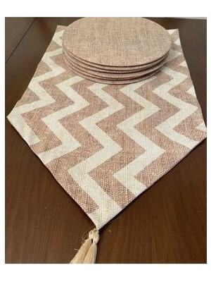 Aslıdreamhome Amerikan&servis Runner,hasir Gorunum Kahve Zikzak Runner,hasir 6'li Supla Mdf