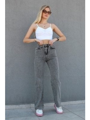 Füme Bunny Süper Yüksek Bel Bol Paça Denim Kot Pantolon- Wide Leg
